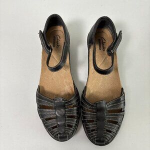 Clarks Closed Toe Sandals Womens 6.5 M Black Leather Block Heel Shoes Mary Jane